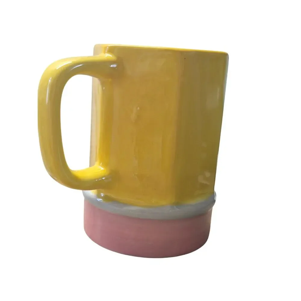 Target No. 1 Teacher Ceramic Coffee Mug 14 fl oz Yellow w/ Pink Base Novelty s5